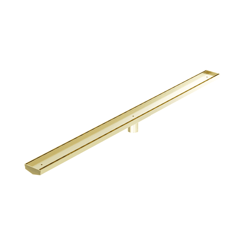 Tile Insert V Channel 1200mm Floor Grate 50mm Outlet With Hole Saw Brushed Gold