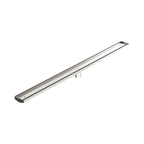 Tile Insert V Channel 1200mm Floor Grate 50mm Outlet With Hole Saw Brushed Nickel