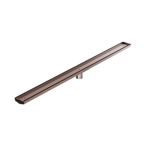 Tile Insert V Channel 1200mm Floor Grate 50mm Outlet With Hole Saw Brushed Bronze