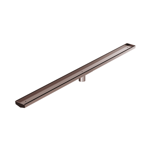 Tile Insert V Channel 1200mm Floor Grate 50mm Outlet With Hole Saw Brushed Bronze