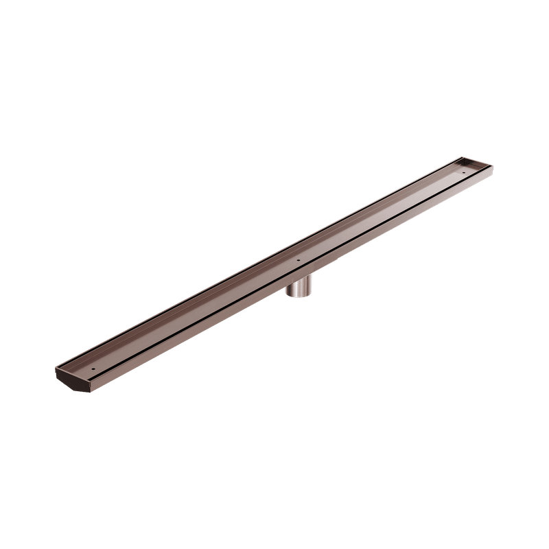Tile Insert V Channel 1200mm Floor Grate 50mm Outlet With Hole Saw Brushed Bronze