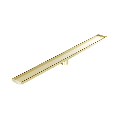Tile Insert V Channel 1200mm Floor Grate 80mm Outlet With Hole Saw Brushed Gold