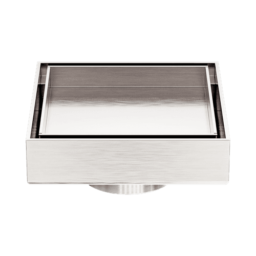100mm Square Tile Insert Floor Waste 50mm Outlet Brushed Nickel