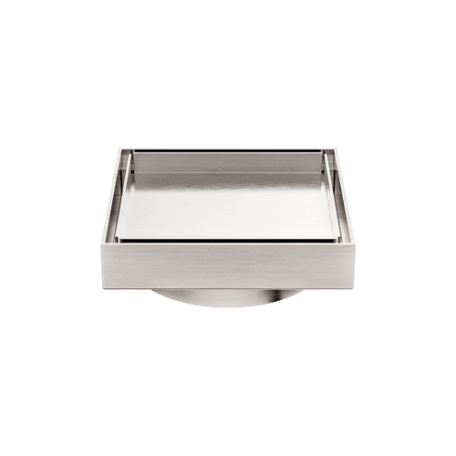 130mm Square Tile Insert Floor Waste 100mm Outlet Brushed Nickel