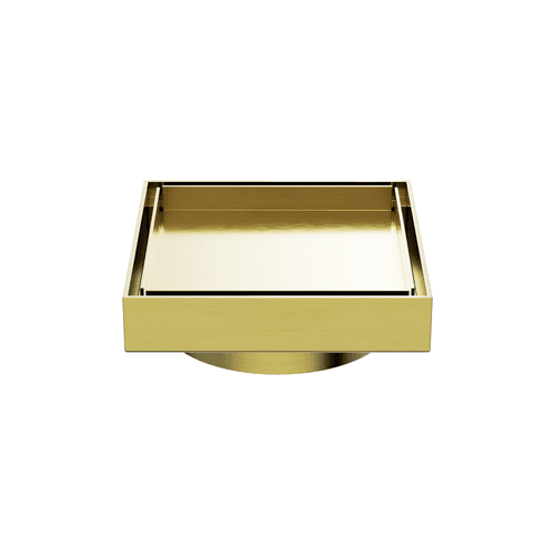 100mm Square Tile Insert Floor Waste 80mm Outlet Brushed Gold