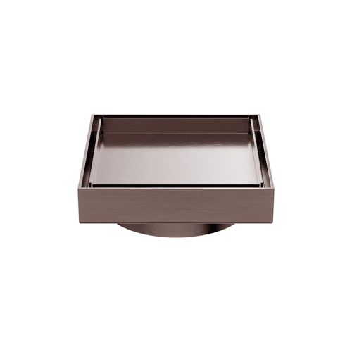100mm Square Tile Insert Floor Waste 80mm Outlet Brushed Bronze