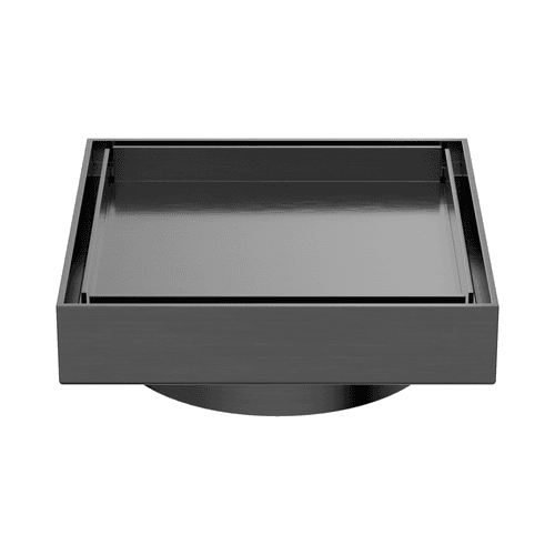 100mm Square Tile Insert Floor Waste 80mm Outlet Gun Metal
