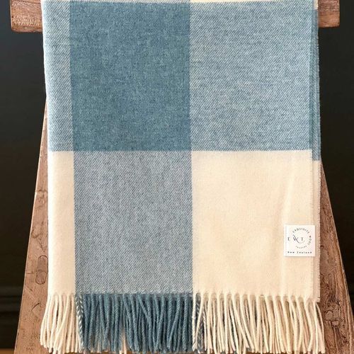 NZ Wool Throw - Checkboard, Aqua Blue | 100% Merino Wool