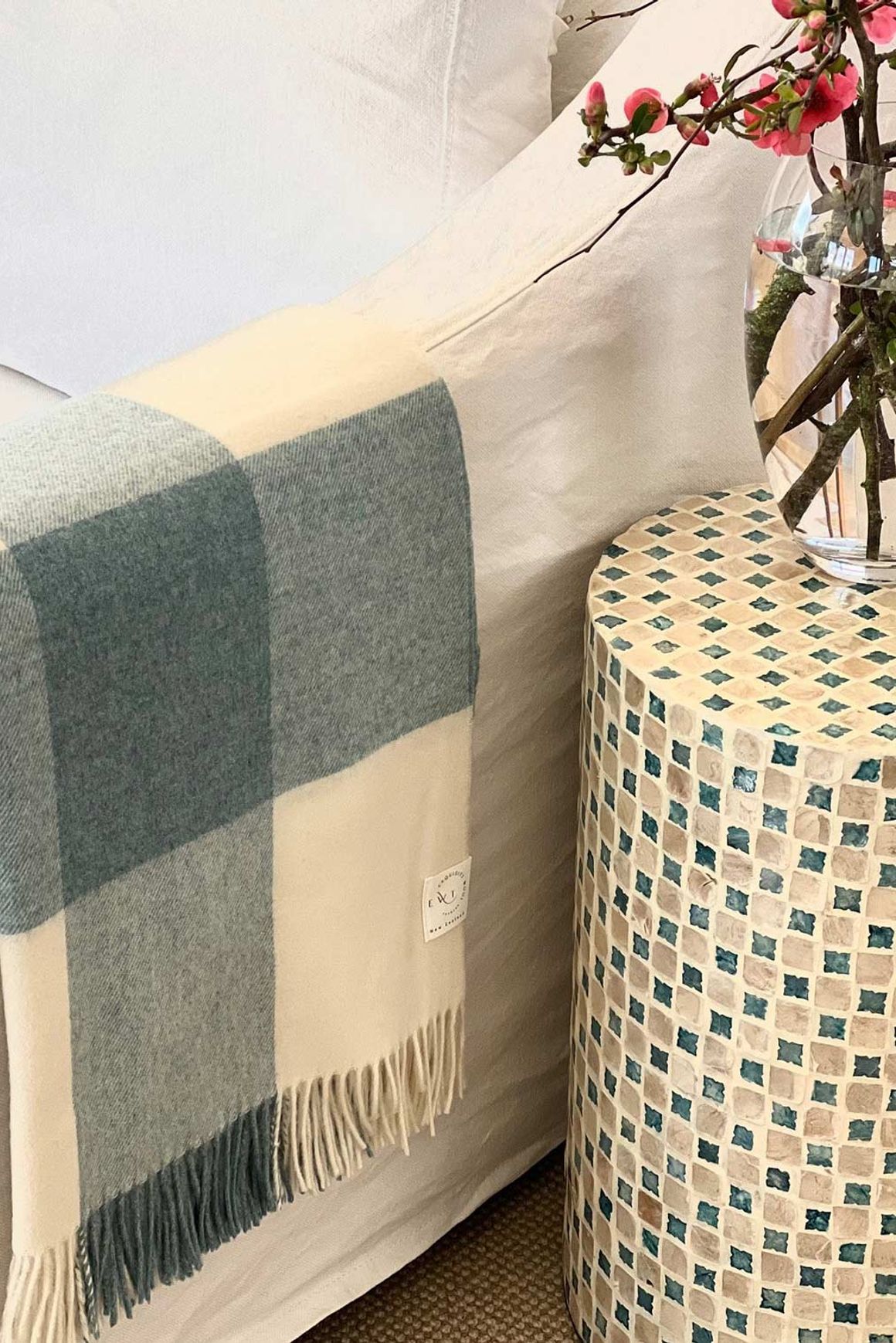 NZ Wool Throw - Checkboard, Aqua Blue | 100% Merino Wool