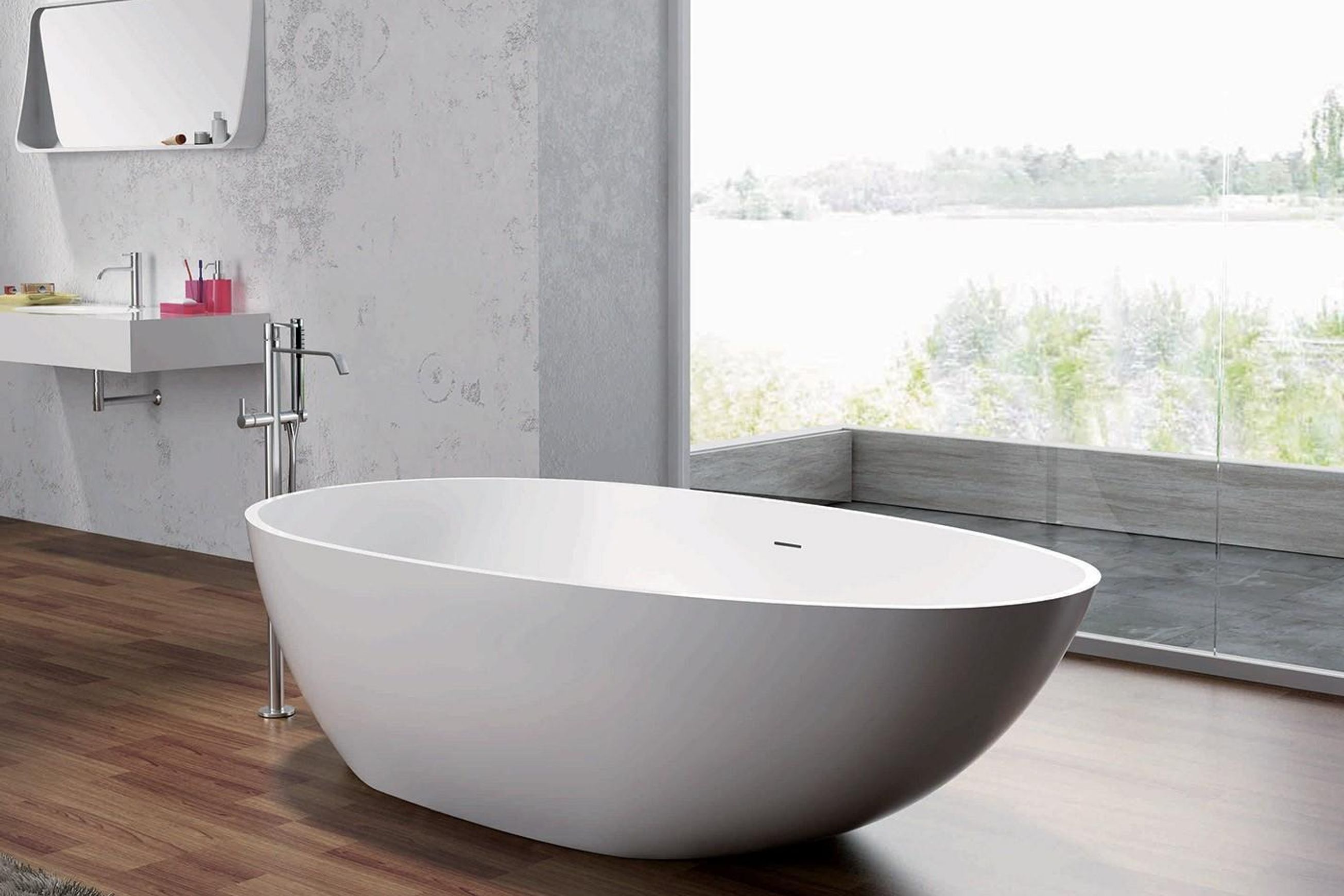 Pietra Bianca Onda Freestanding Stone Bath