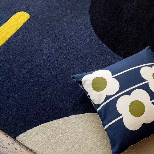 Orla Kiely Geo Flower Rug - Denim | 100% Wool Designer Floor Rug