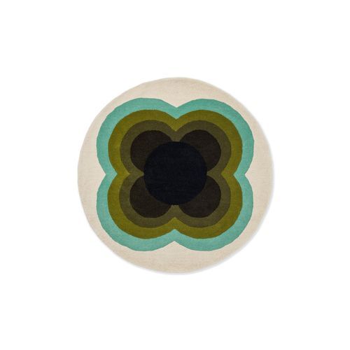 Orla Kiely Sunflower Rug - Olive | 100% Wool Round Floor Rug