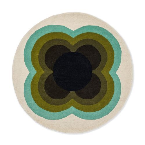 Orla Kiely Sunflower Rug - Olive | 100% Wool Round Floor Rug