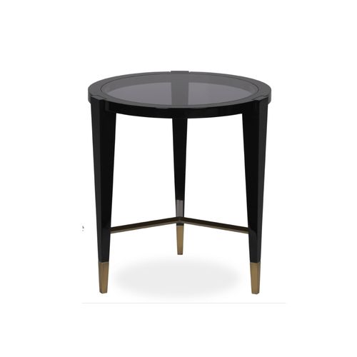Chic Round Side Table with Brass Details and Smoked Glass Top