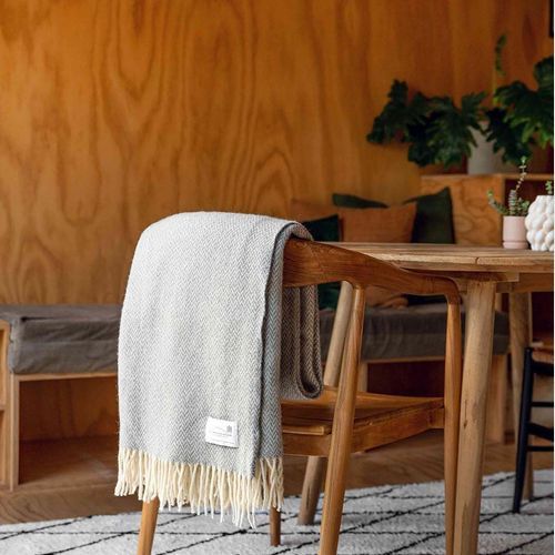 Ruanui Station Lambswool Throw -  Gully Grey Chevron