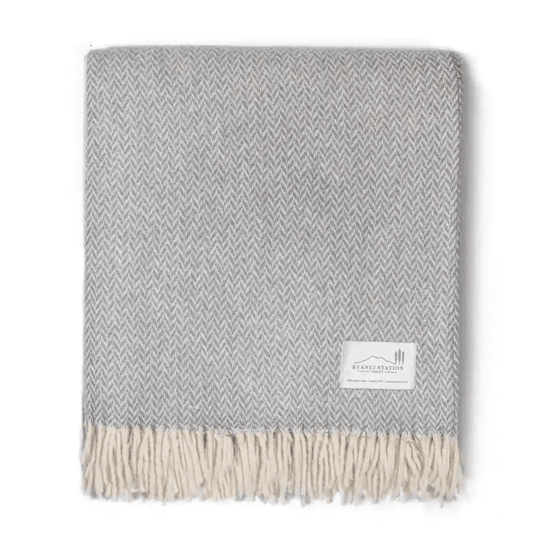 Ruanui Station Lambswool Throw -  Gully Grey Chevron
