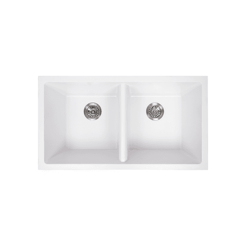 Keith 848x467 White Granite Double Bowl Sink