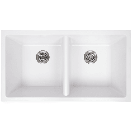 Keith 848x467 White Granite Double Bowl Sink