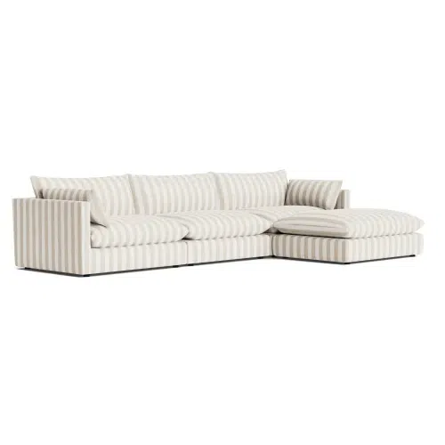 Sidney Slipcover 5 Seater Chaise Sofa - Marnie Sand Stripe