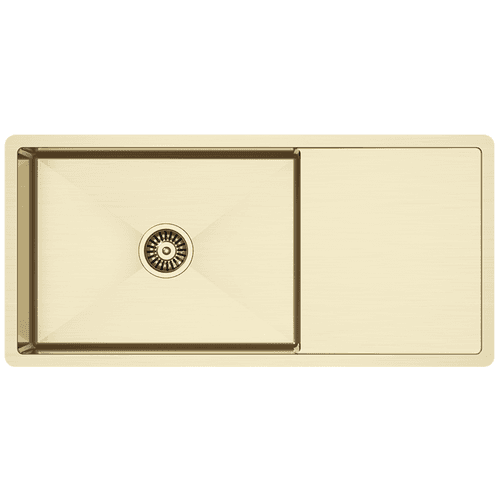 Brushed Brass Gold Cody 950x450 Single Bowl w Drain Board Sink