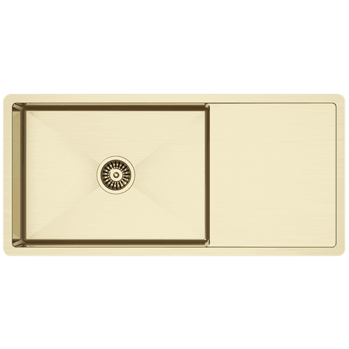 Brushed Brass Gold Cody 950x450 Single Bowl w Drain Board Sink