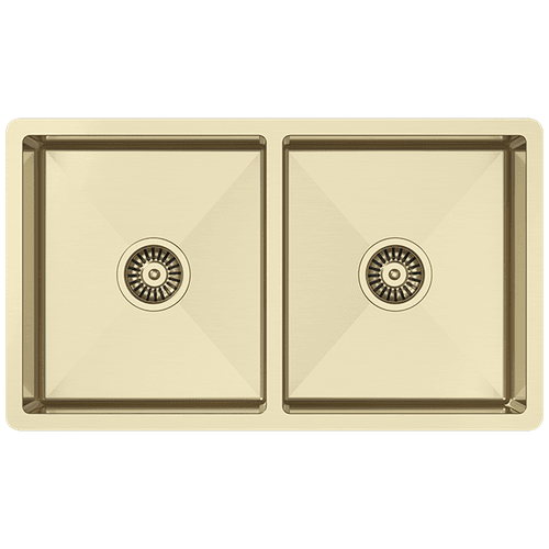 Brushed Brass Gold Madison 775x450 Double Bowl Sink