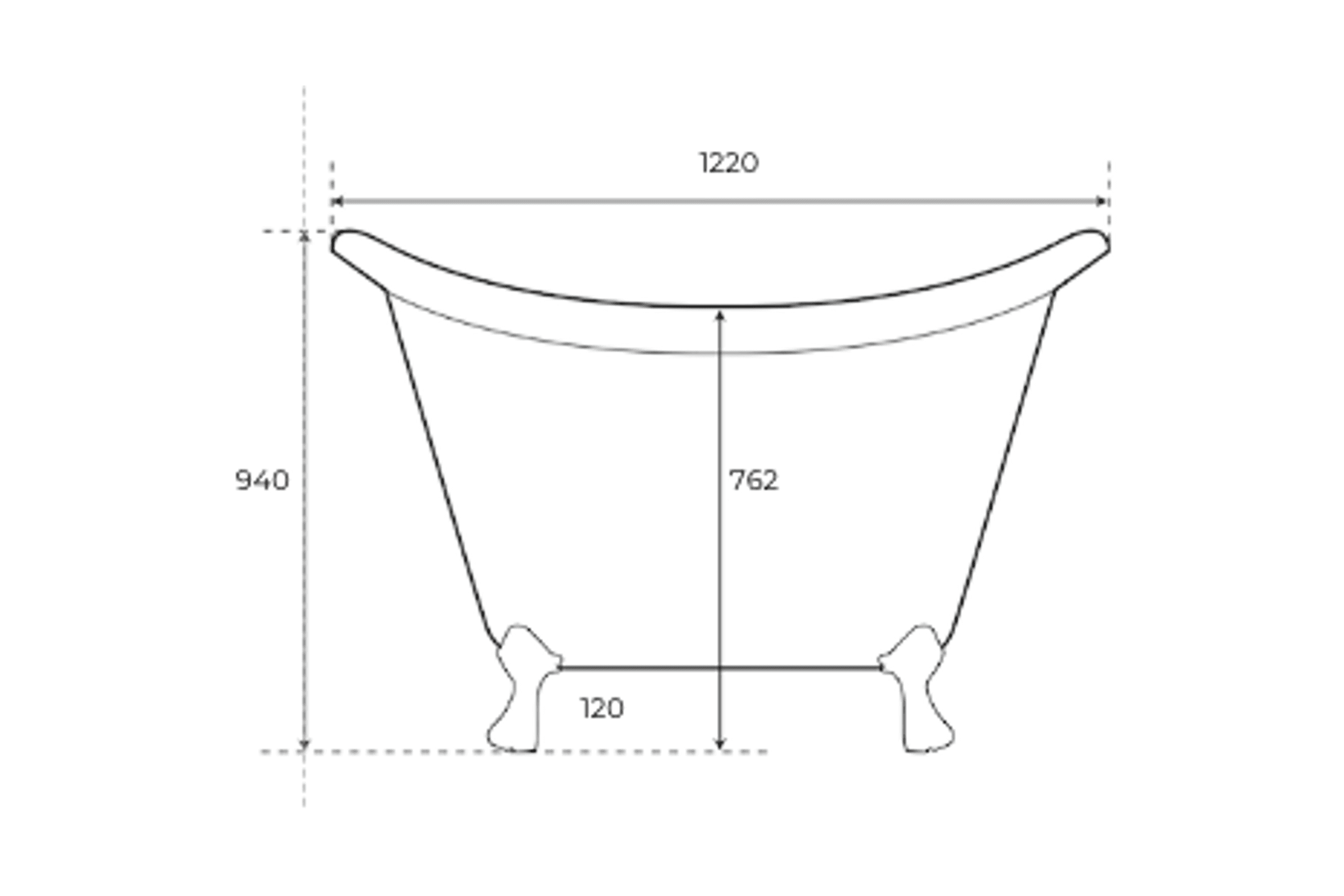 The Copper Bath Tub - Jaipur Hammered Double Slipper Clawfoot 1220mm -CB5025-D48 dimensions