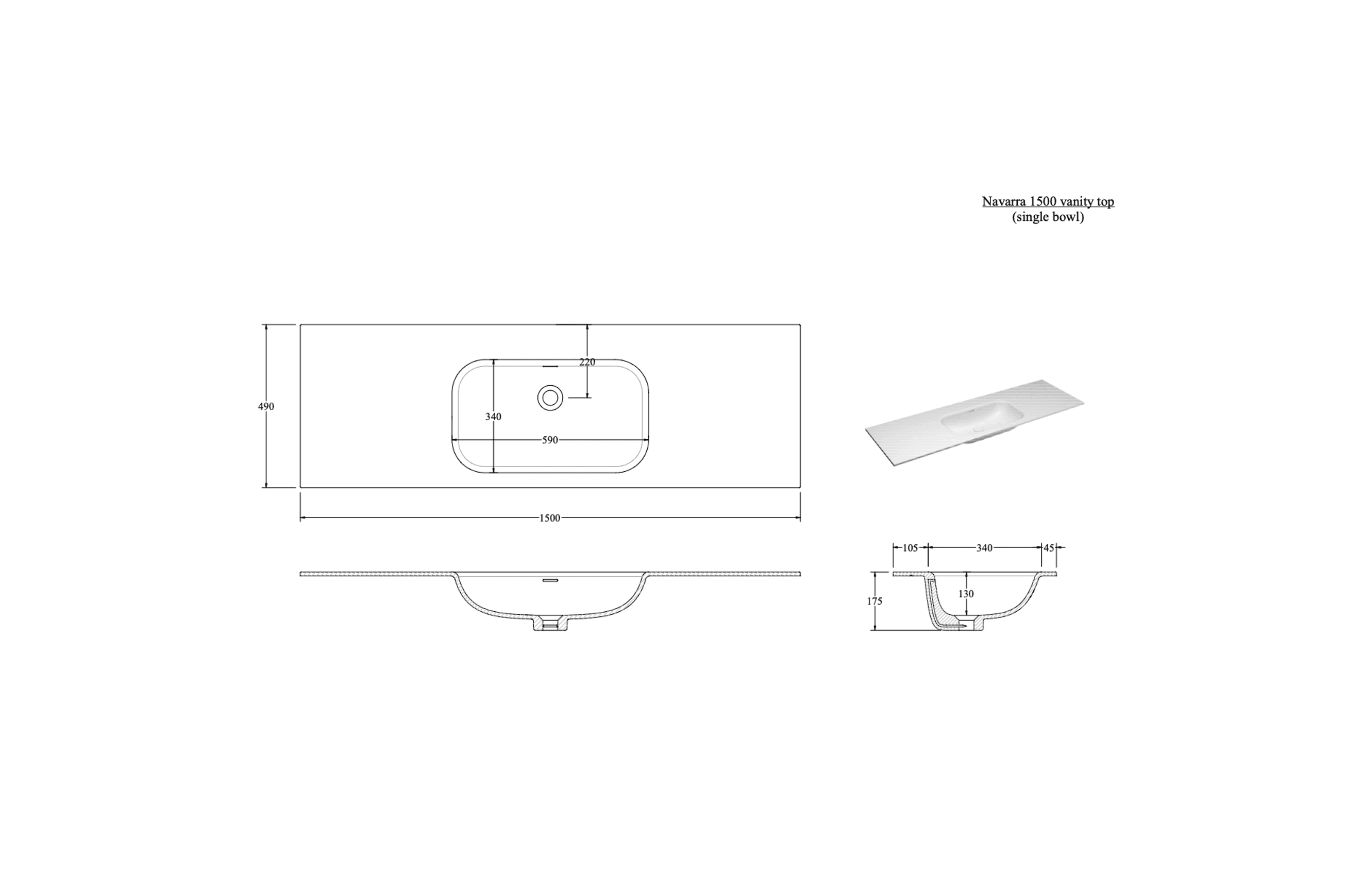 NAVARRA 1500 VANITY SINK TOP RANGE