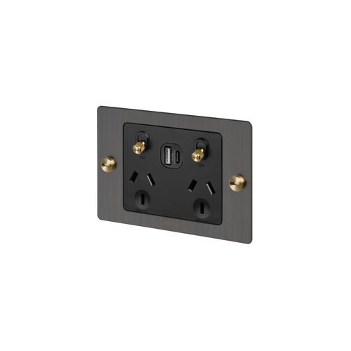 2 Gang GPO Socket Switch + Single USB A + C