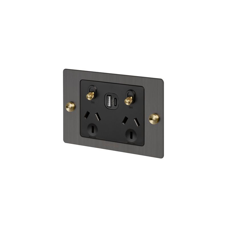 2 Gang GPO Socket Switch + Single USB A + C