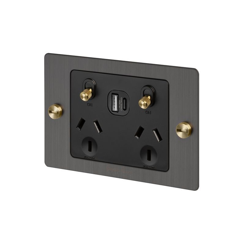 2 Gang GPO Socket Switch + Single USB A + C
