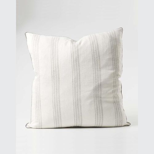 Soave Linen Cushion - White Linen with Fine Grey Stripe 60x60