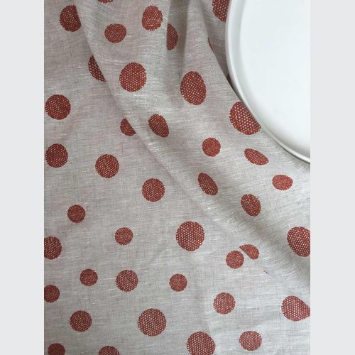 Hand-printed 100% Linen Tea Towel - Spots, Pale Garnet