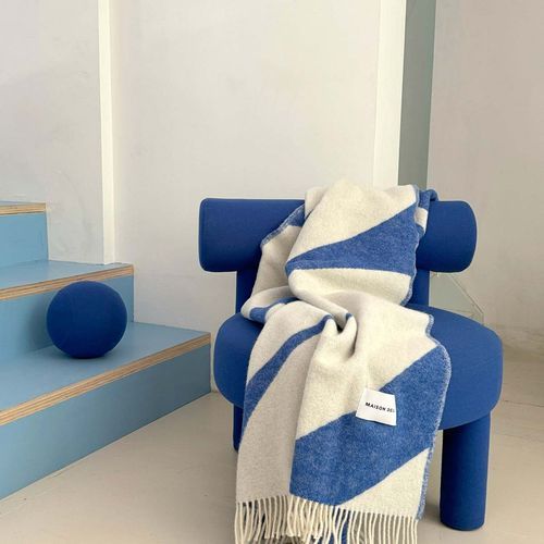 Maison Deux Swirl - Cobalt White | Large Reversible Wool Throw