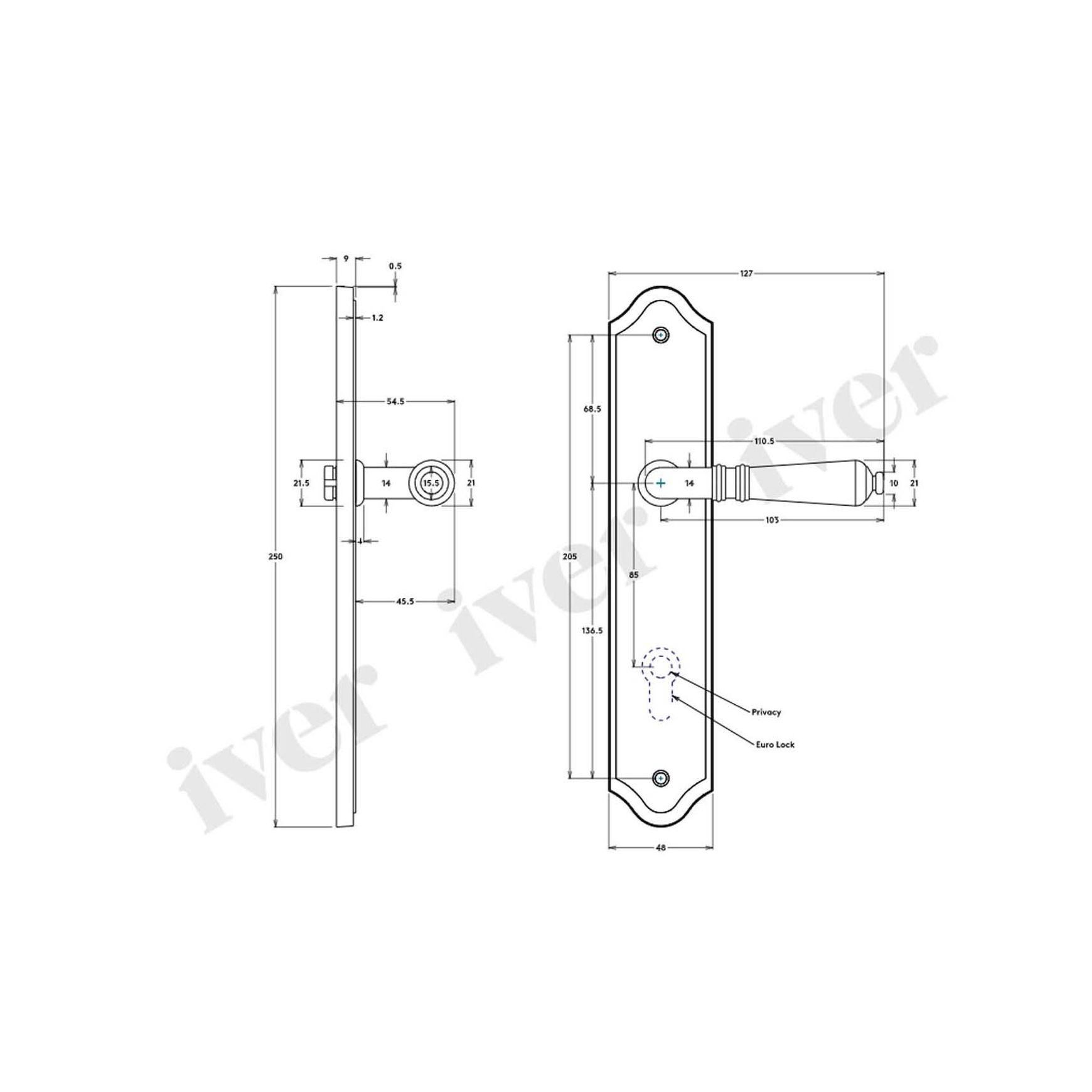 Iver Sarlat Lever on Shouldered Backplate Euro 250mm x 48mm Polished Brass 10212E85