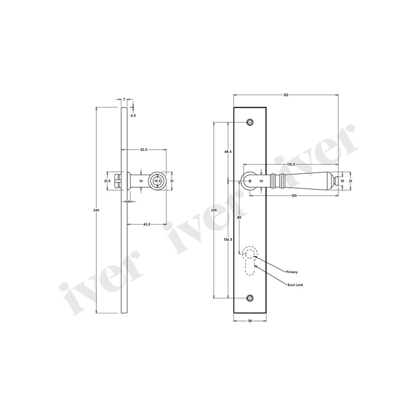 Iver Sarlat Lever on Rectangular Backplate Privacy 85mm Signature Brass 10700P85 - Customise to your need