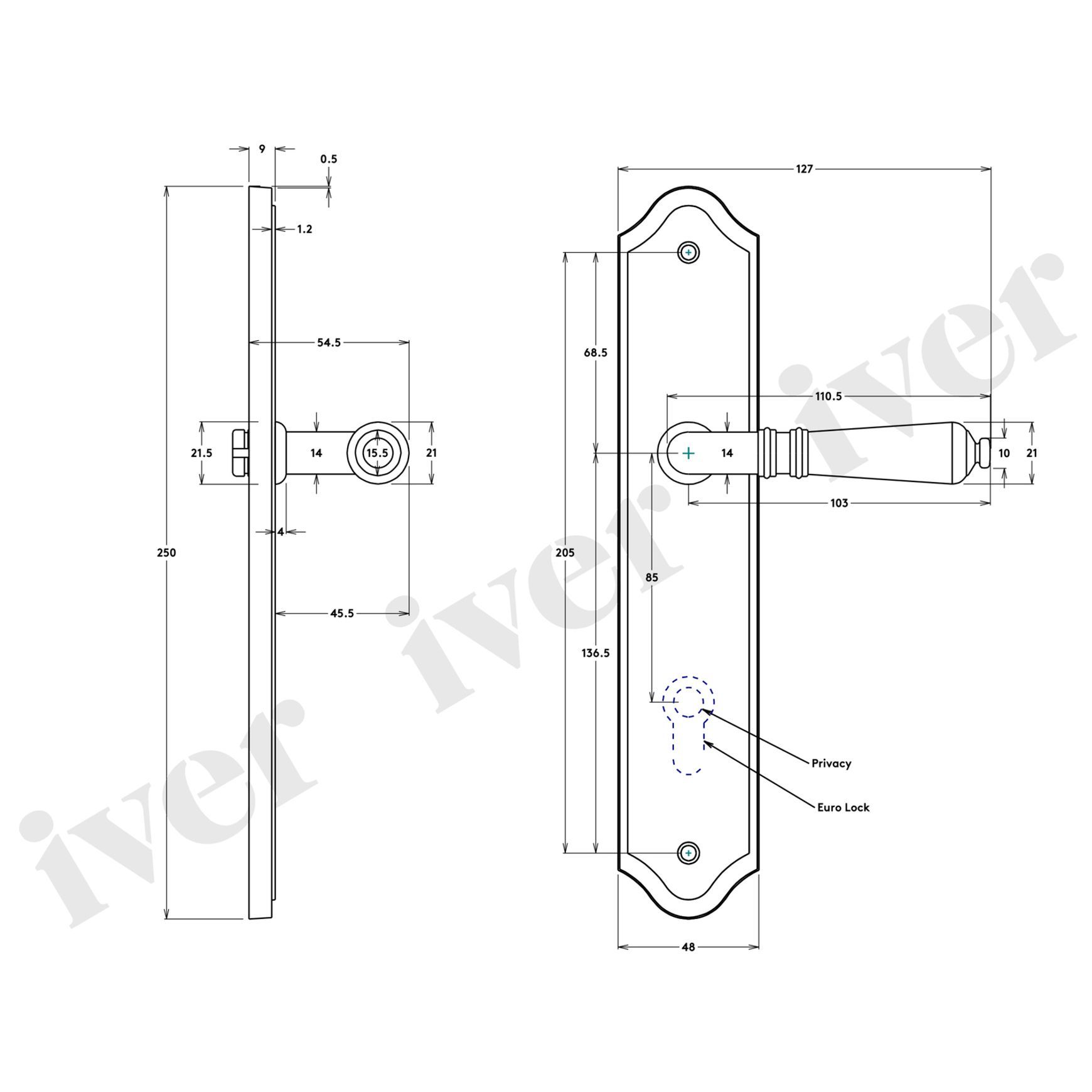 Iver Sarlat Lever on Shouldered Backplate Euro 85mm Matt Black 12712E85 - Customise to your needs
