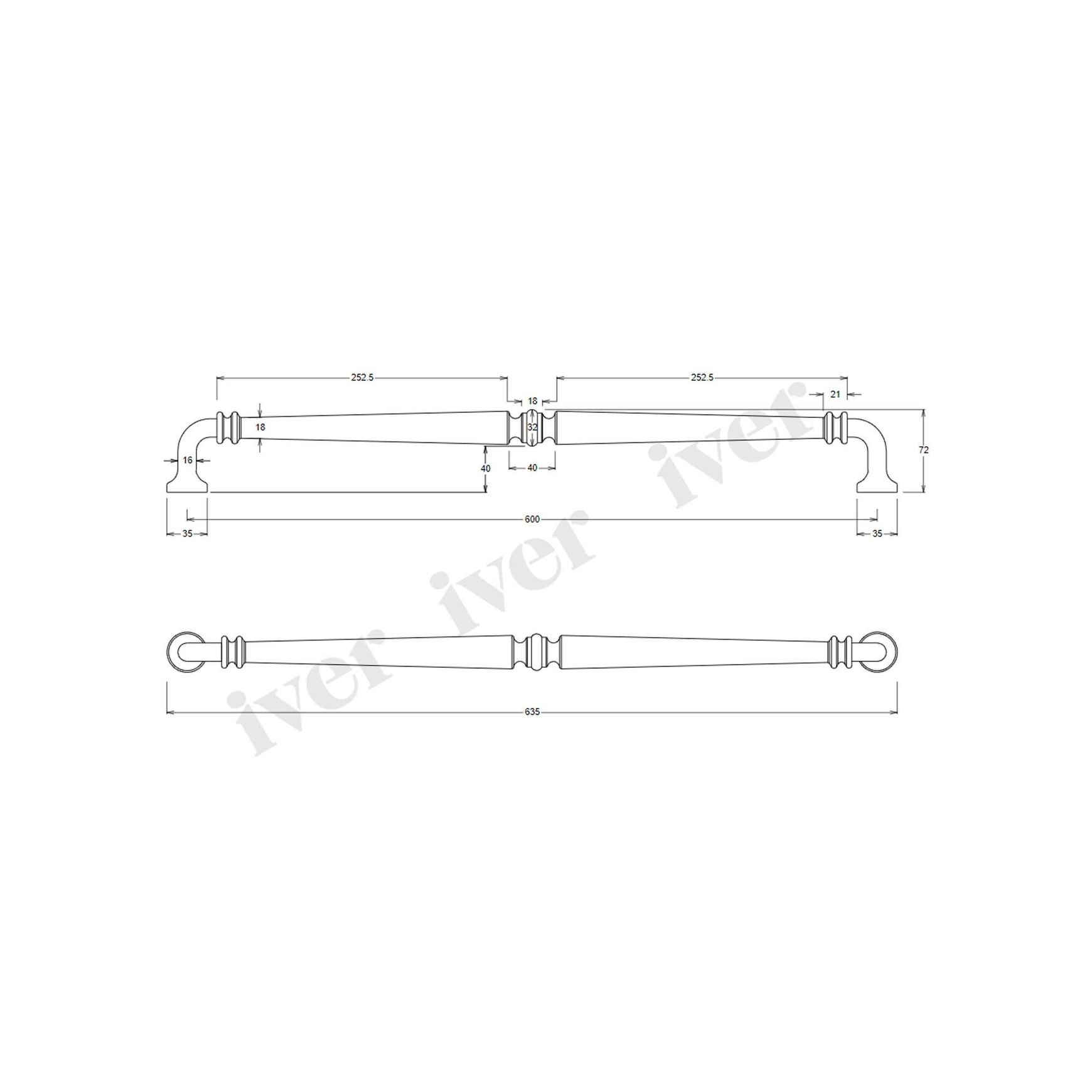 Iver Sarlat Door Pull Handle Distressed Nickel 635mm x 72mm 20056