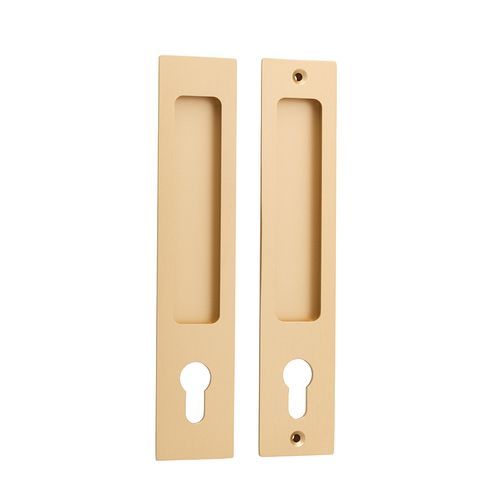 Iver Rectangular Flush Pull Euro Lock Brushed Brass for Sliding Doors 21416E *Pair*