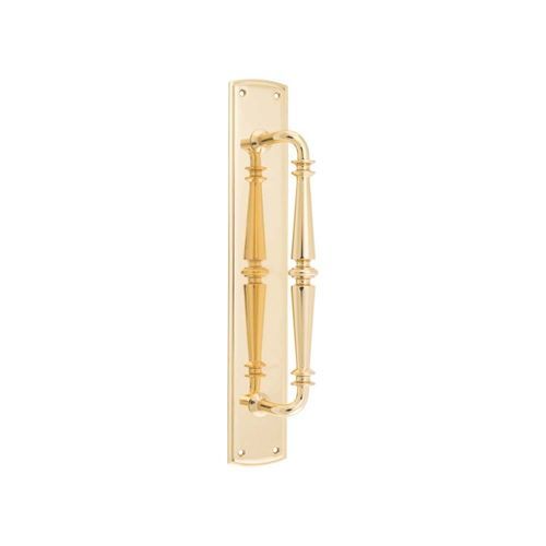 Iver Sarlat Door Pull Handle on Backplate 380mm x 65mm Polished Brass 9340