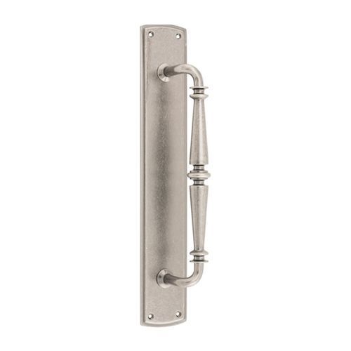 Iver Sarlat Door Pull Handle on Backplate Distressed Nickel 380mm x 65mm 9347