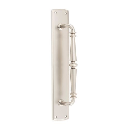 Iver Sarlat Door Pull Handle on Backplate Satin Nickel 380mm x 65mm 9349