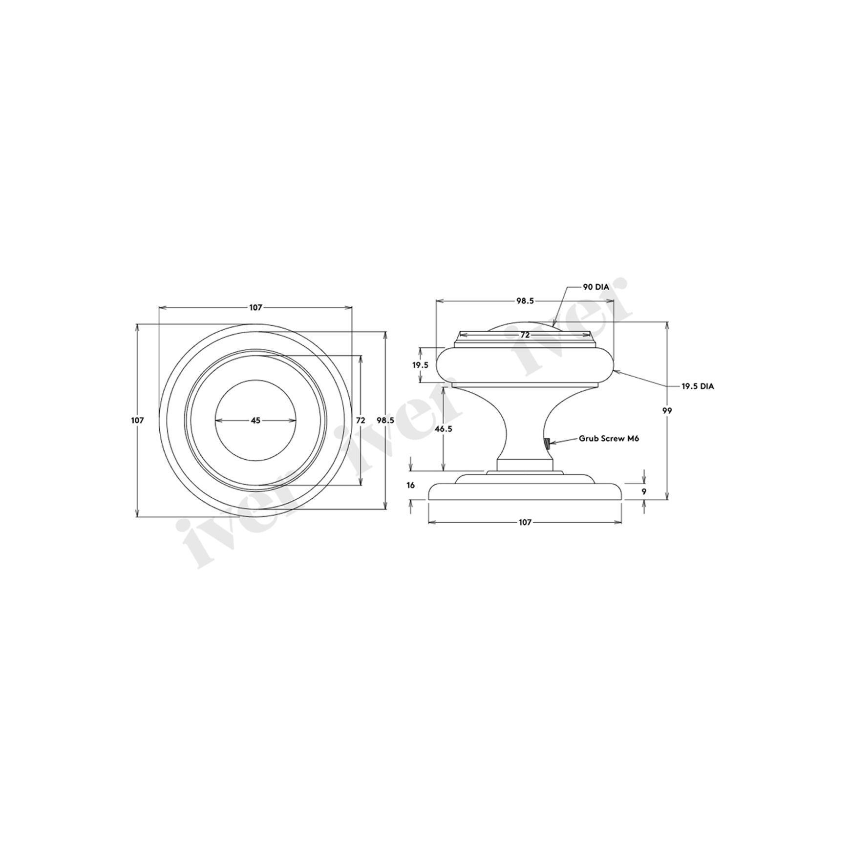 Iver Sarlat Centre Door Knob 107mm x 100mm Satin Nickel 9409