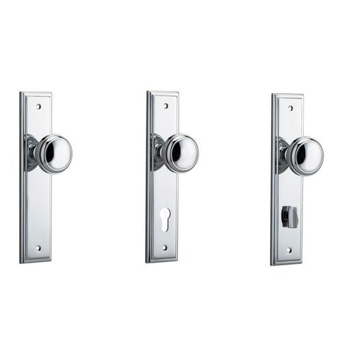 Iver Paddington Door Knob on Stepped Backplate Chrome Plated - Customise to your needs