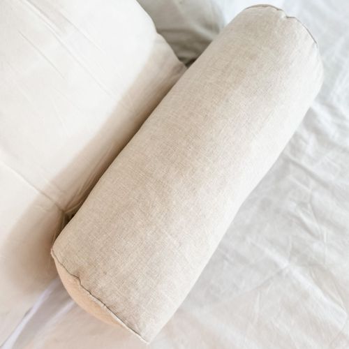 100% French Flax Linen Feather filled Bolster Cushion- Natural Oat