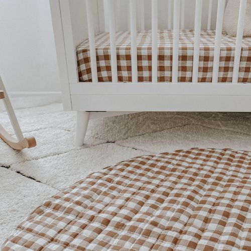 100% French Flax Linen Fitted Cot sheet- Ginger Gingham