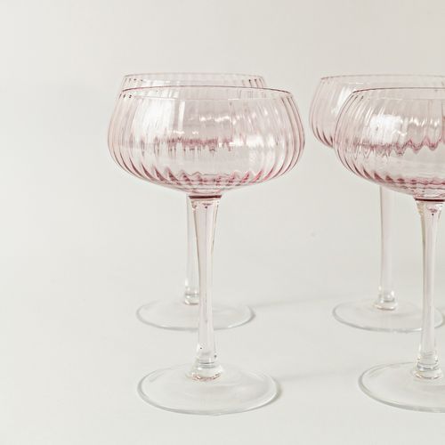 Ribbed Champagne Coupe- Set 4 Blush