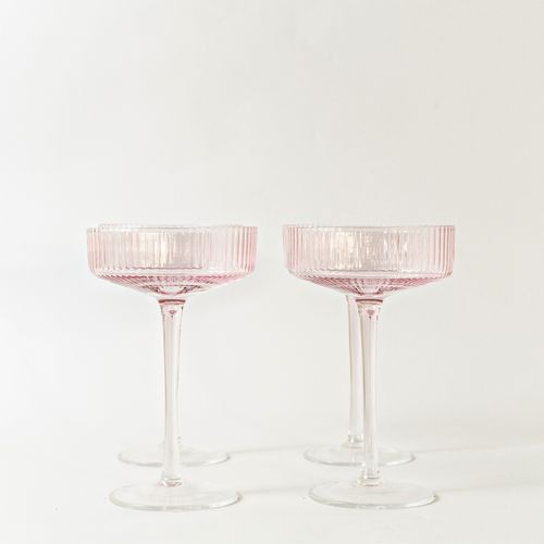 Ribbed Cocktail Glasses- Set 4 Blush