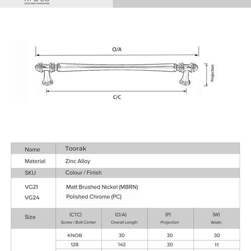 KT&CO Hampton style kitchen handles Toorak brushed nickel / chrome