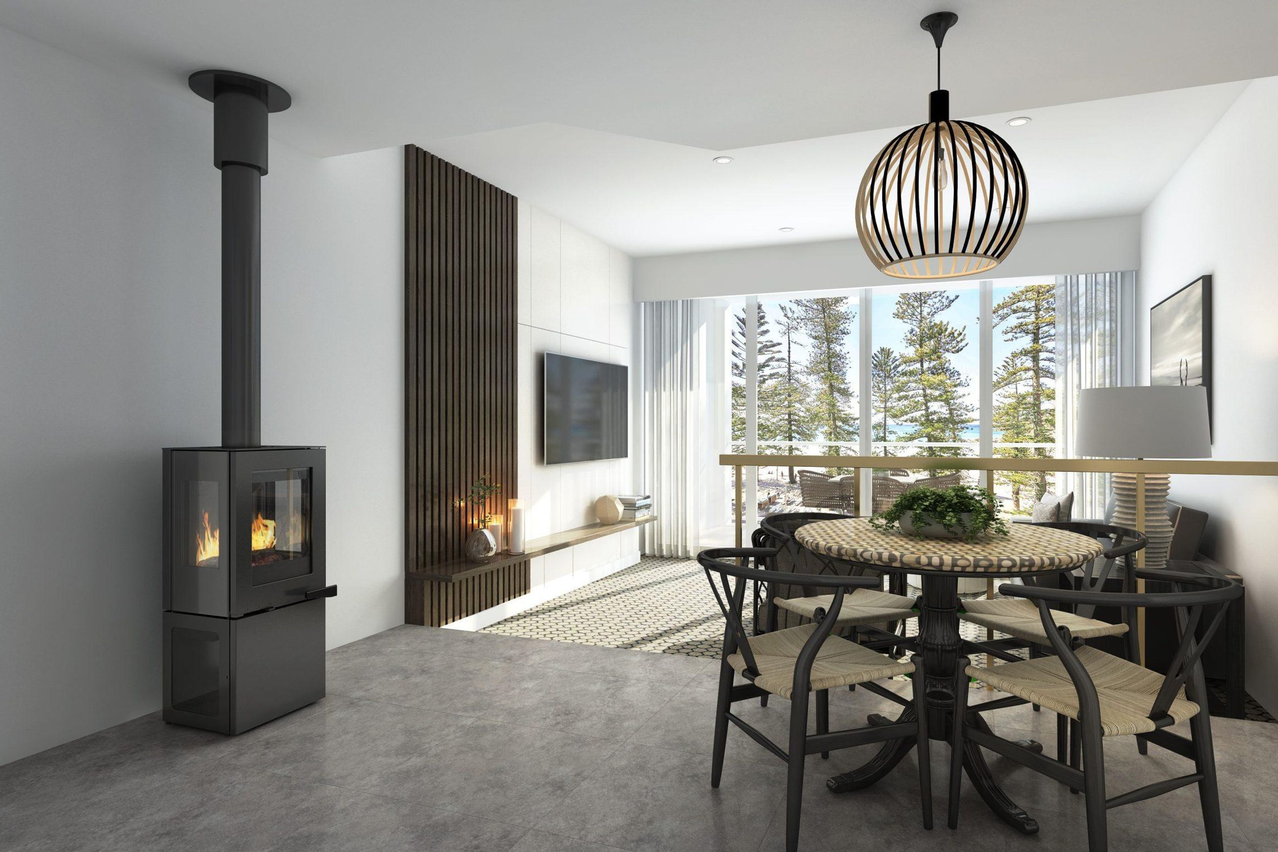Visionline Pera Freestanding 3 x Sided Wood Fireplace